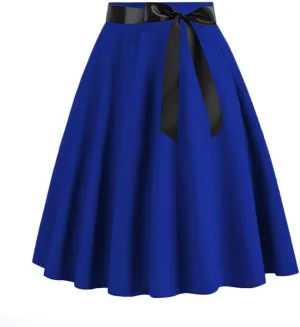 Womens Vintage Midi Skirt High Waist A-Line Skater Skirt Pleated Swing Skirt Halloween Prom Club Party Flared Skirt