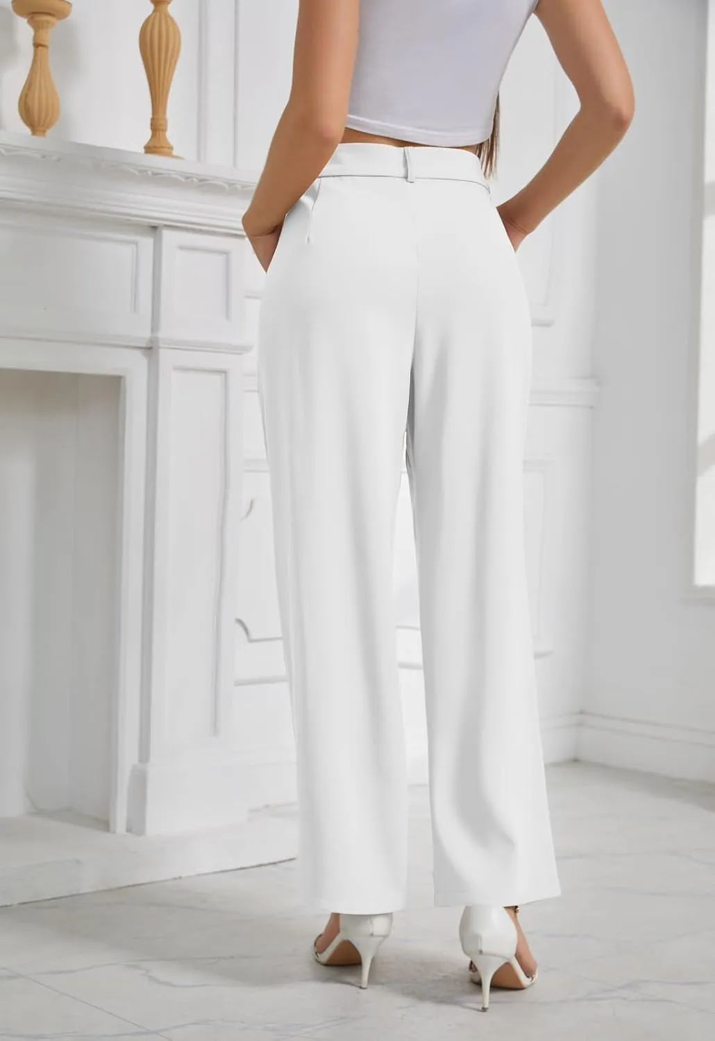 Womens Wide Leg Business Casual Pants High Waisted Straight Leg Pants Work Trousers with Pockets Slacks for Women