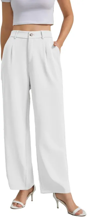 Womens Wide Leg Business Casual Pants High Waisted Straight Leg Pants Work Trousers with Pockets Slacks for Women