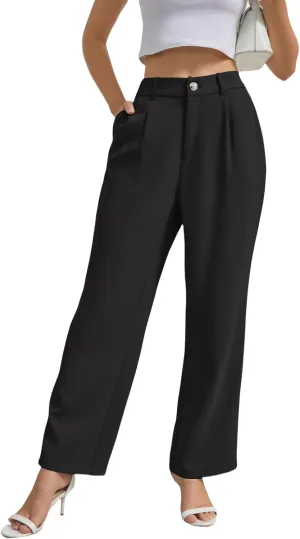 Womens Wide Leg Business Casual Pants High Waisted Straight Leg Pants Work Trousers with Pockets Slacks for Women