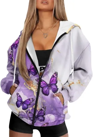Womens Zip Up Hoodies Oversized Long Sleeve Sweatshirt Lightweight Fashion Y2K Hoodie Jacket with Pockets Size S-2XL