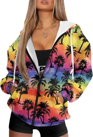 Womens Zip Up Hoodies Oversized Long Sleeve Sweatshirt Lightweight Fashion Y2K Hoodie Jacket with Pockets Size S-2XL