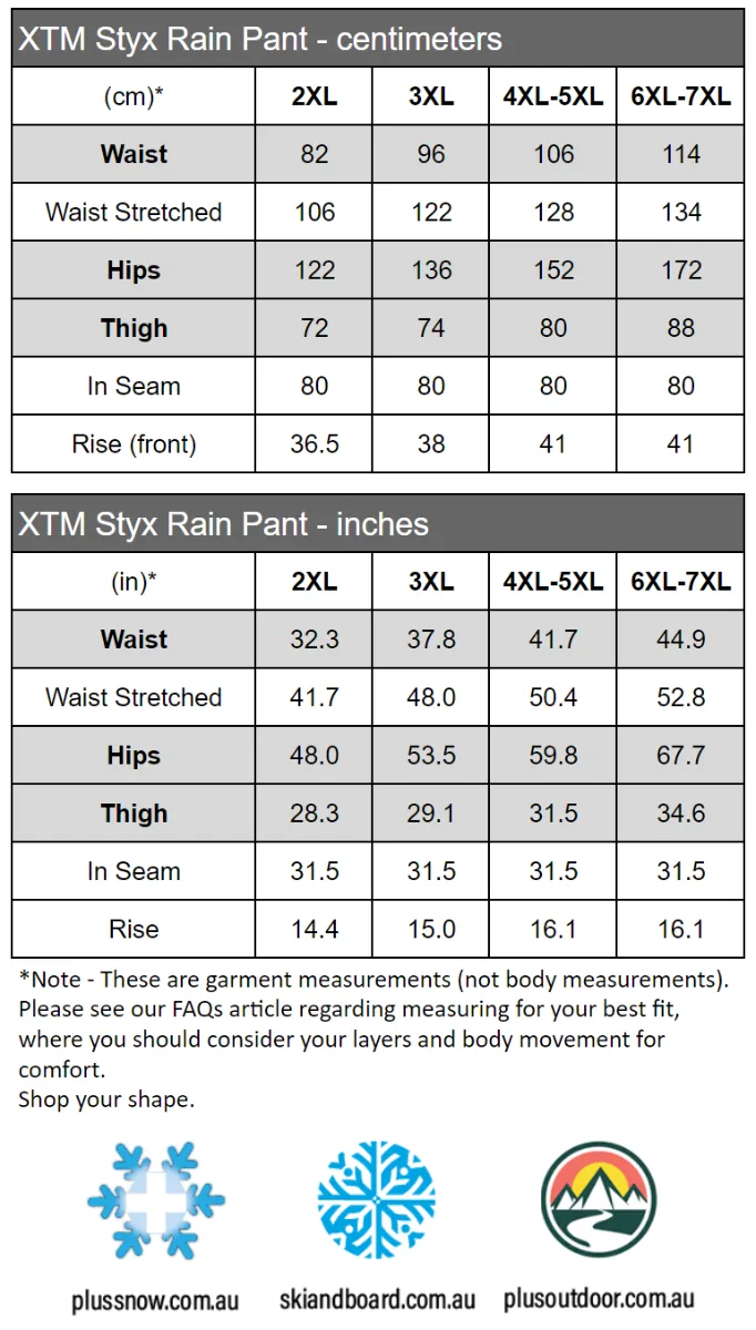 XTM Styx Shell Rain Pants Mens Plus Size 2XL - 7XL