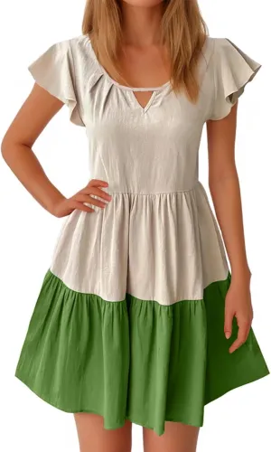 yardsong Summer Casual Dresses for Women 2025 A-Line Ruffle Sleeve Boho Dress Keyhole Beach Vacation Swing Mini Dresses