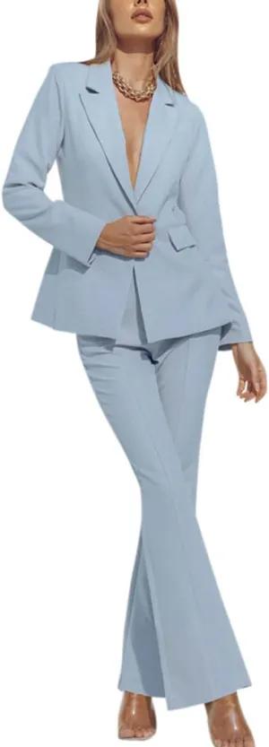 YYNUDA Women's 1 Button 2 Piece Lady Suit Set Office Work Solid Blazer Jacket and Pants