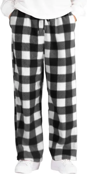 ZAFUL Men's Plaid Print Casual Pants Loose Fit Straight Plush Pajama Pants Fleece Sweatpants Drawstring Waist Lounge Joggers