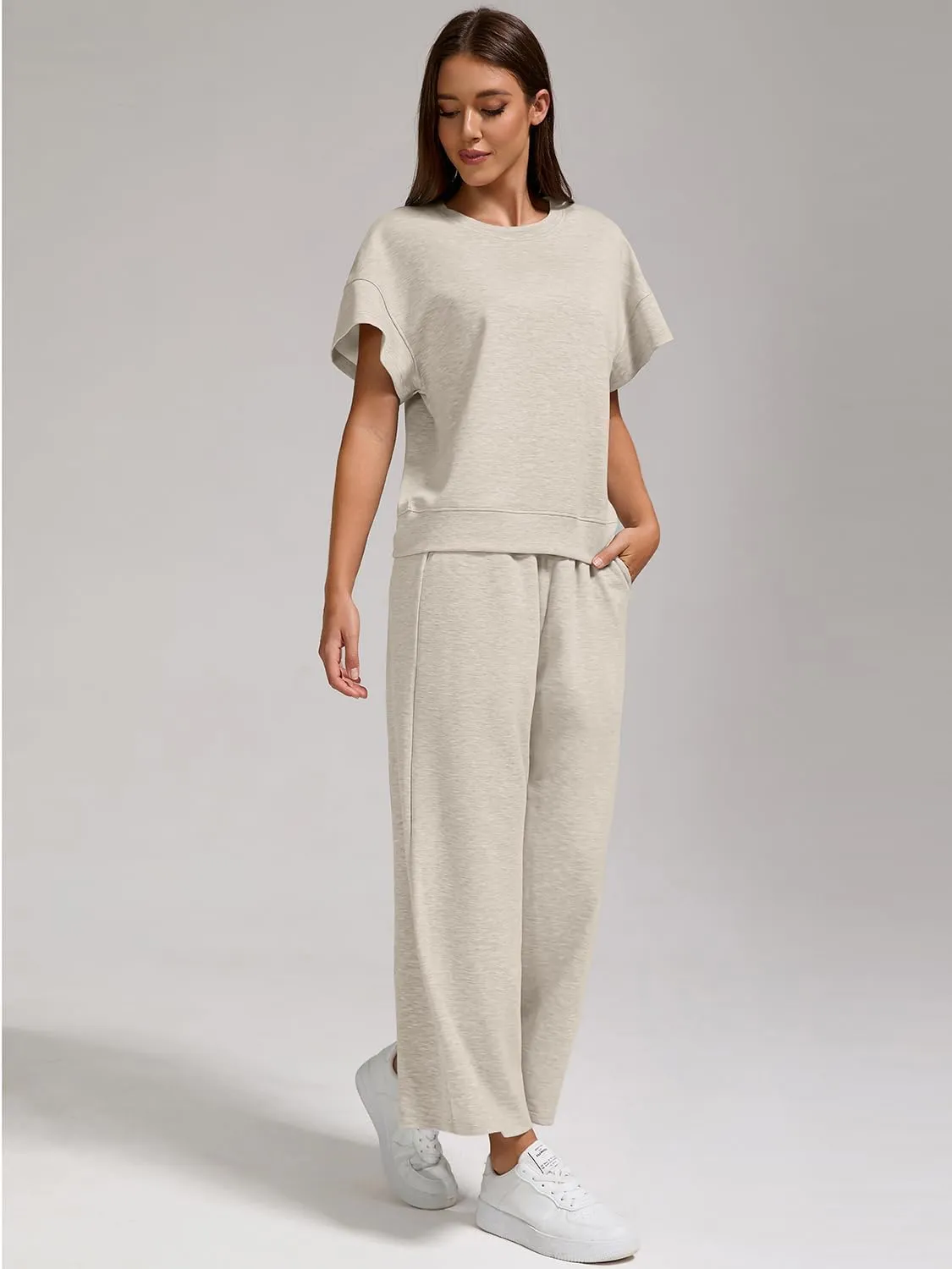 ZFLM Women's 2 Piece Lounge Set Fashion Travel Outfits Vacation Loungewear Comfy Wide Leg Tracksuit S-2XL