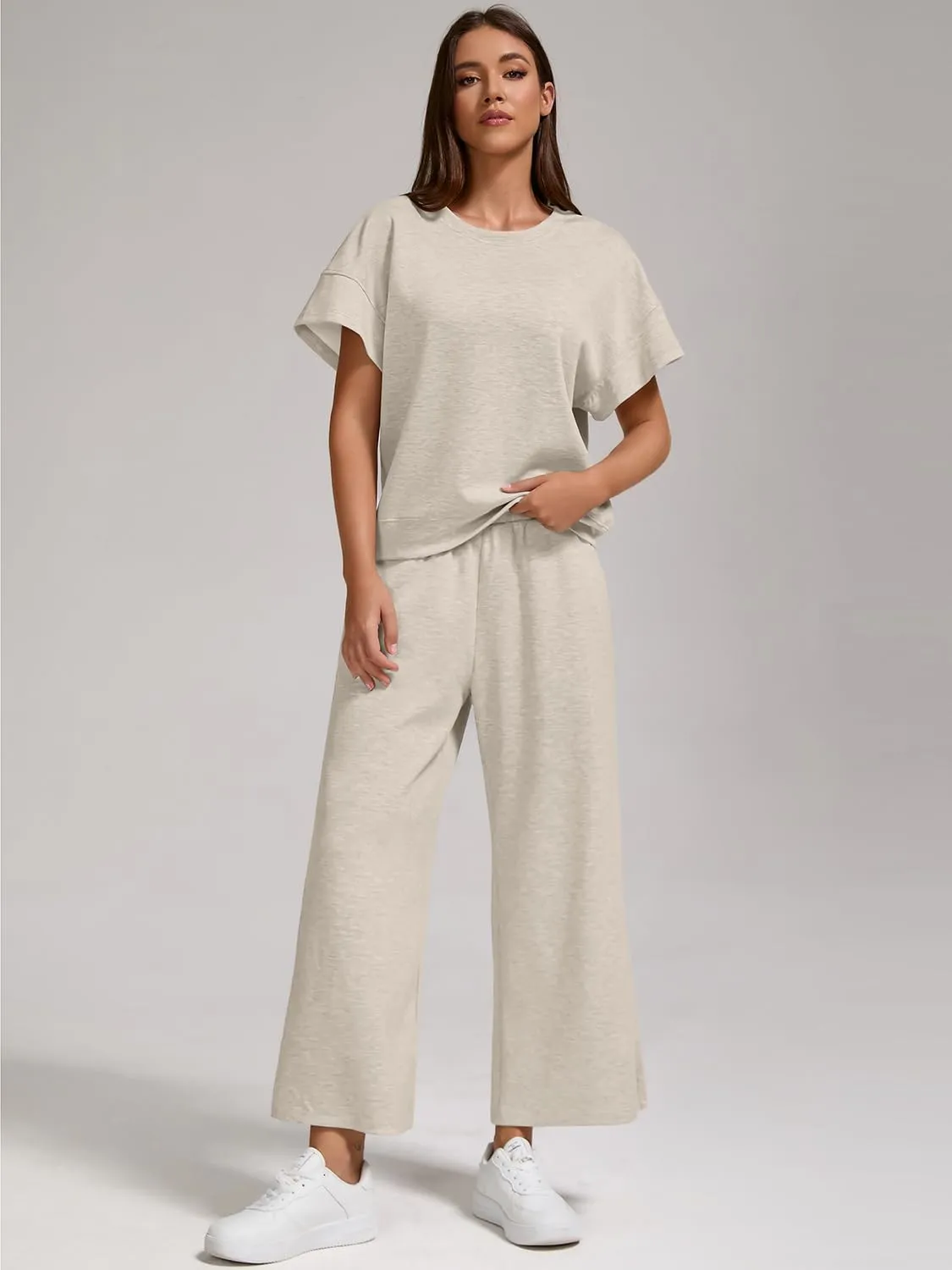 ZFLM Women's 2 Piece Lounge Set Fashion Travel Outfits Vacation Loungewear Comfy Wide Leg Tracksuit S-2XL