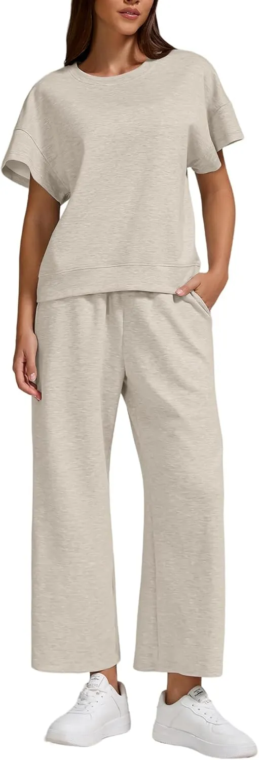 ZFLM Women's 2 Piece Lounge Set Fashion Travel Outfits Vacation Loungewear Comfy Wide Leg Tracksuit S-2XL