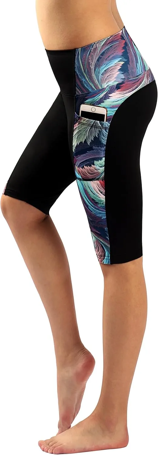 Zinmore Women's Knee Length Tights Yoga Shorts Workout Pants Running Leggings with Pockets