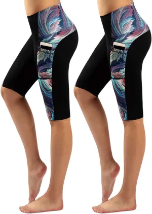 Zinmore Women's Knee Length Tights Yoga Shorts Workout Pants Running Leggings with Pockets