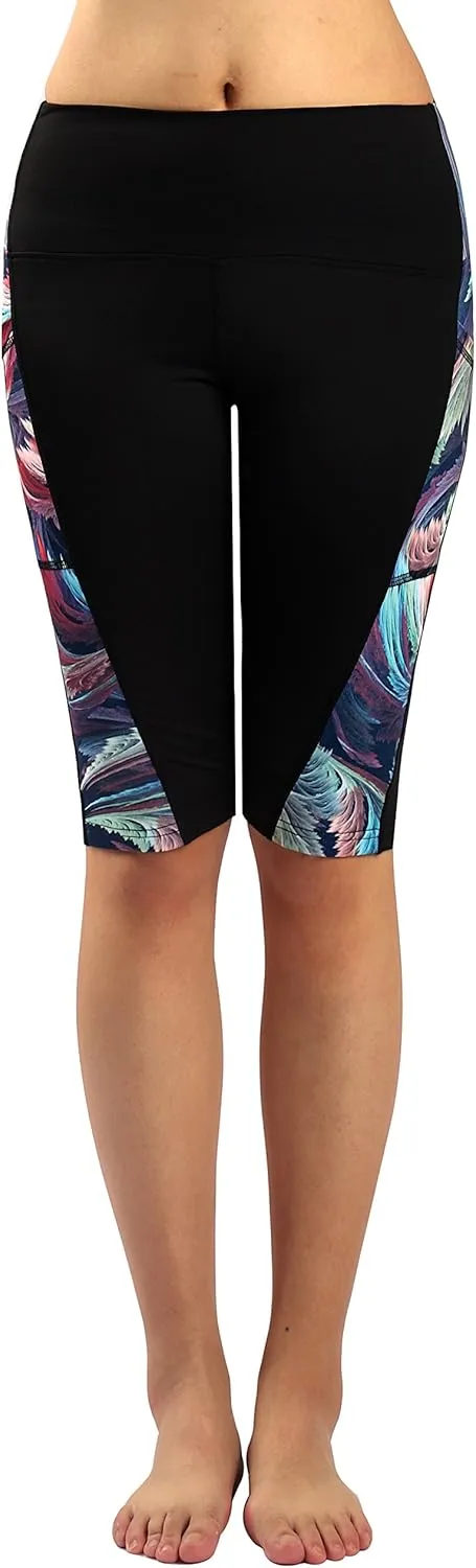 Zinmore Women's Knee Length Tights Yoga Shorts Workout Pants Running Leggings with Pockets