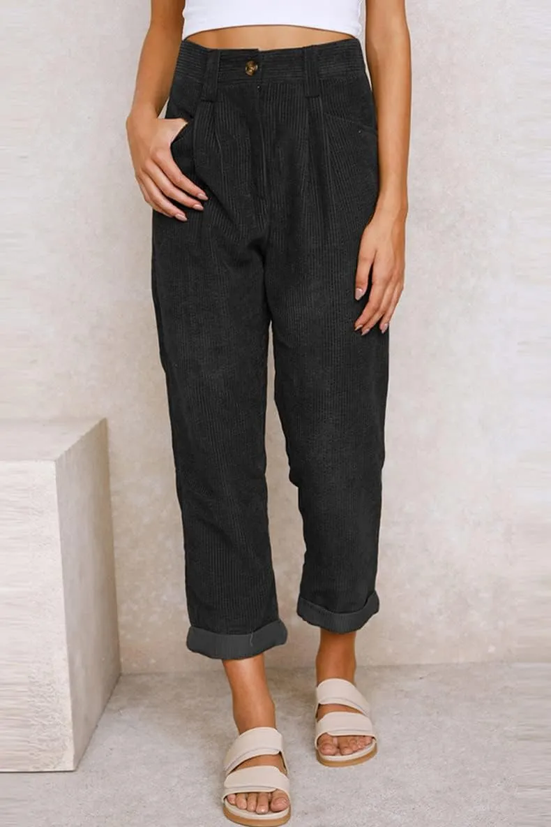 ZOCANIA Women's Corduroy Barrel Pants Mid-Rise Elastic Waist Harem Pants Wide Leg Baggy Trouser Work Boyfriend Cropped Pants