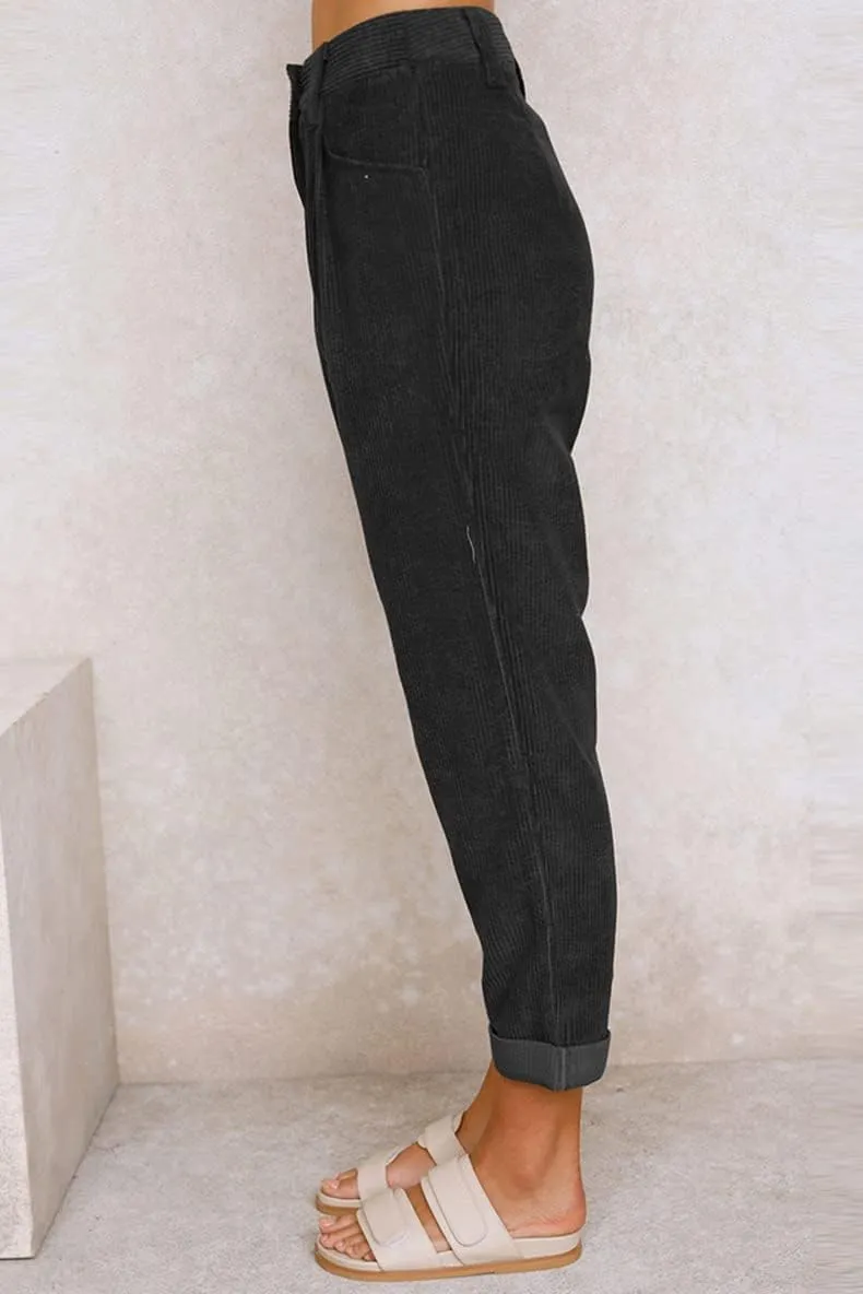 ZOCANIA Women's Corduroy Barrel Pants Mid-Rise Elastic Waist Harem Pants Wide Leg Baggy Trouser Work Boyfriend Cropped Pants