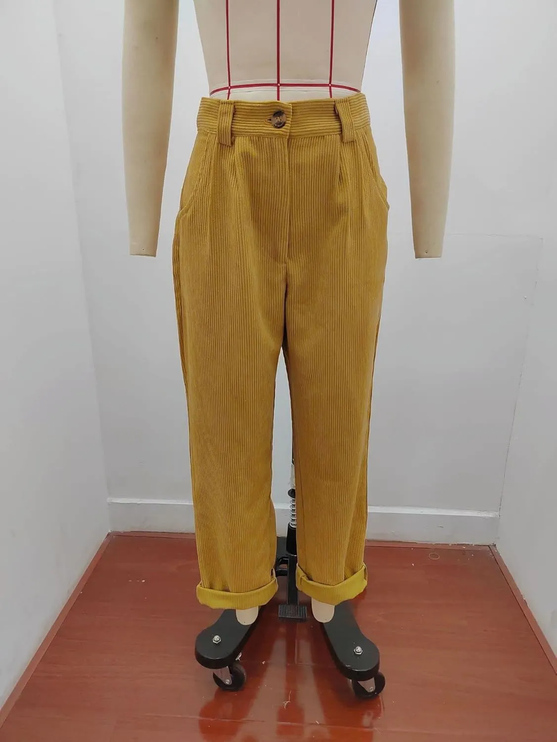 ZOCANIA Women's Corduroy Barrel Pants Mid-Rise Elastic Waist Harem Pants Wide Leg Baggy Trouser Work Boyfriend Cropped Pants