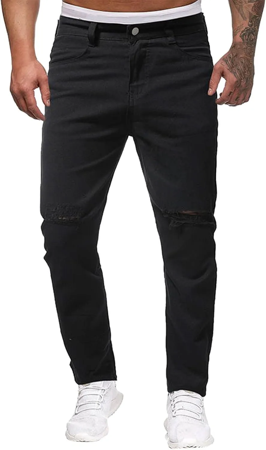 ZYXTIM Mens Stretch Skinny Ripped Jeans Slim Fit Straight Leg Destoryed Distressed Denim Pants Pencil Tapered Trousers
